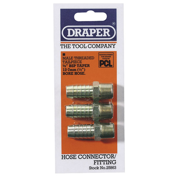 Draper 25863 3/8" Taper 1/2" Bore PCL Male Screw Tailpieces (3 Piece)