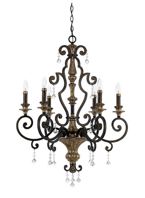Elstead Quoizel Marquette Six Light Chandelier in Bronze with Gold Highlights