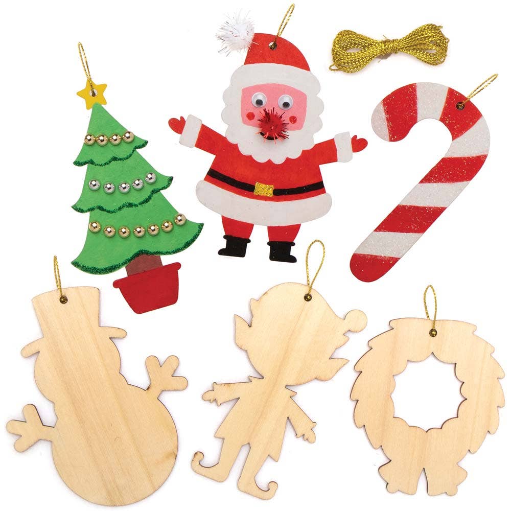 Baker Ross Christmas Wooden Decorations (Pack of 12)