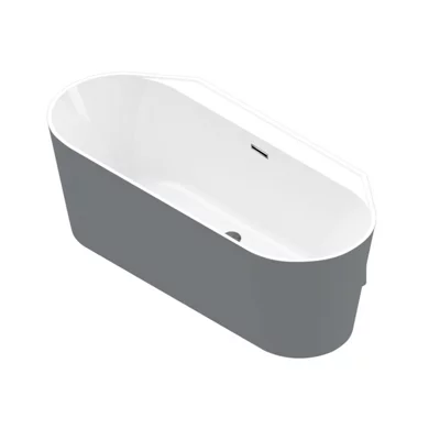 GoodHome Matt Grey Back To Wall Acrylic D-Shaped Double Ended Bath (L)1700mm (W)750mm