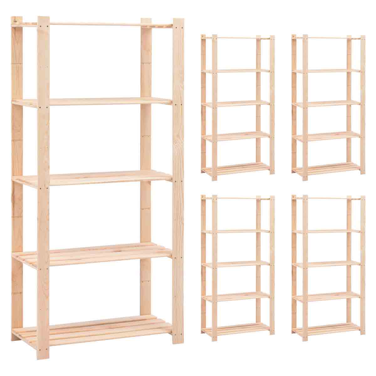 VidaXL 5-Tier Storage Racks 5 pcs 80x38x170 cm Solid Pinewood 250 kg