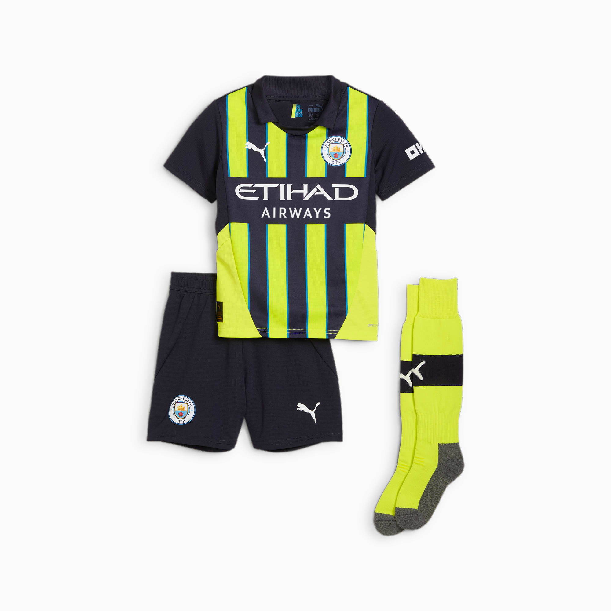  Juniors Manchester City Away Mini Kit 24/25 (Navy/Green) - Size: 4-5 years