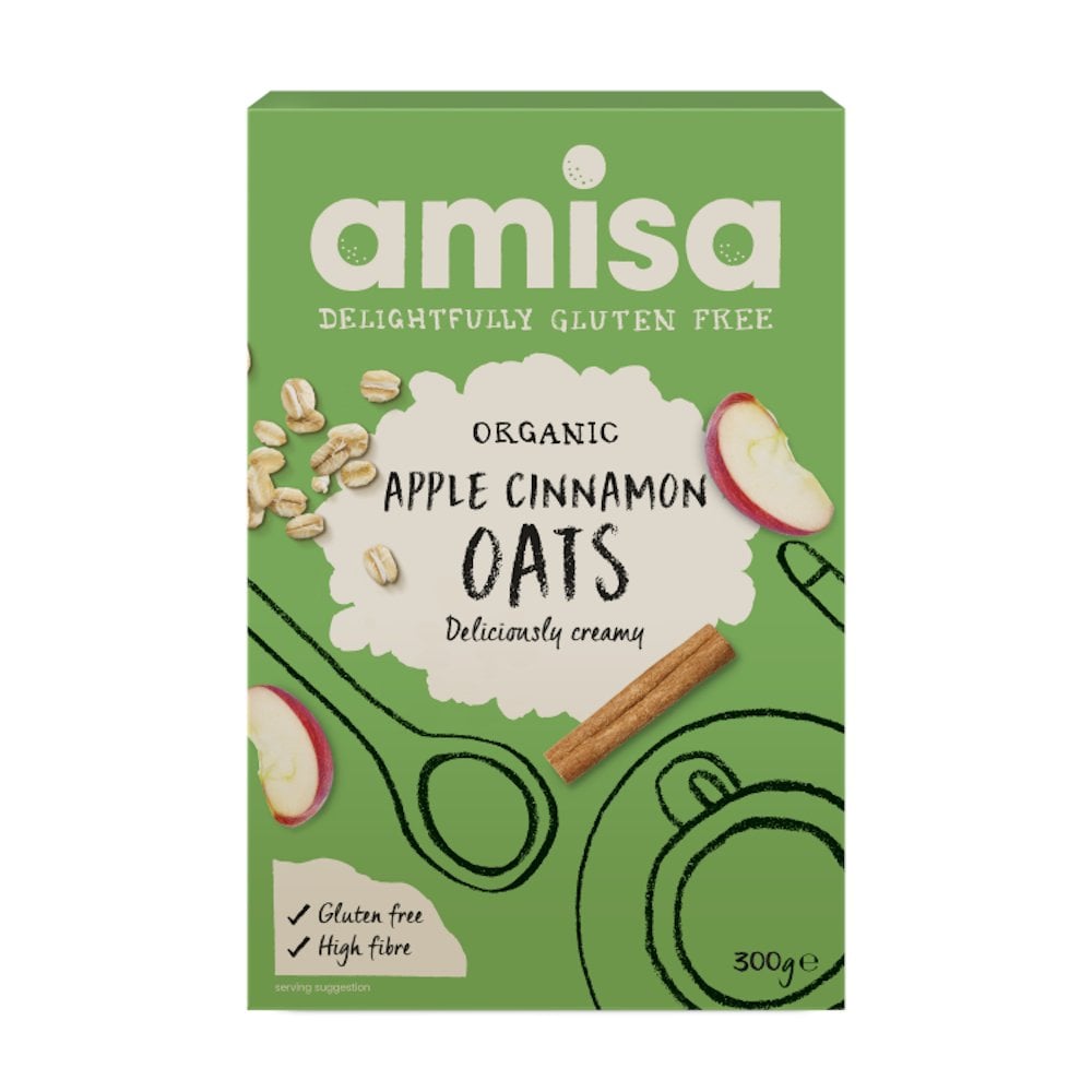 Amisa Organic Gluten Free Pure Porridge Oats Apple & Cinnamon 300g
