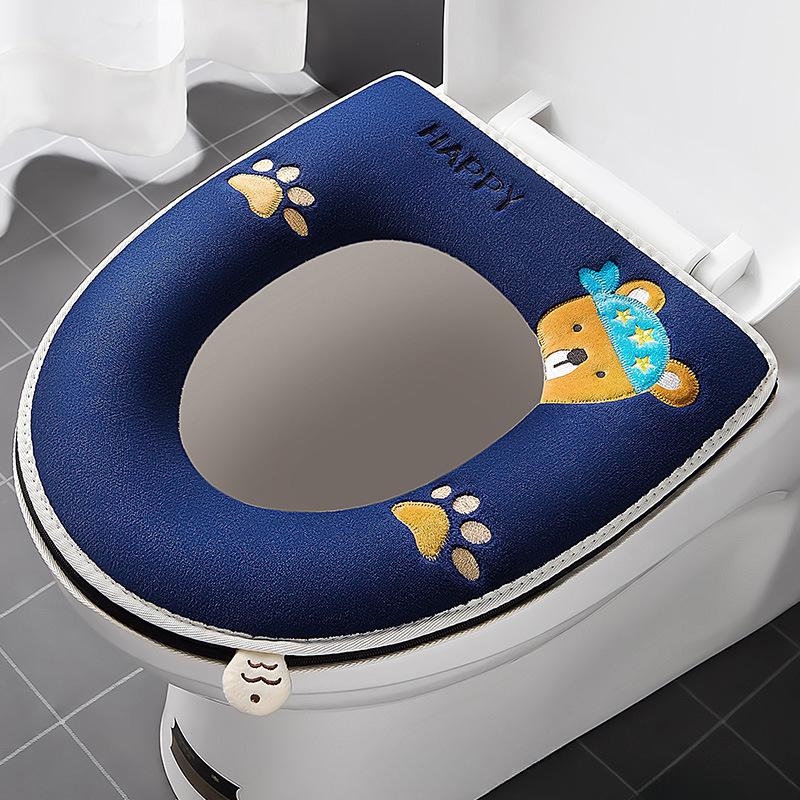 WTEMPO Universal Toilet Seat Cover Round Toilet Seat Cushion Bathroom Lavatory Cover Mat Winter Thick Warm Washable Cat Cartoon Cute Toilet Seat Covers orange
