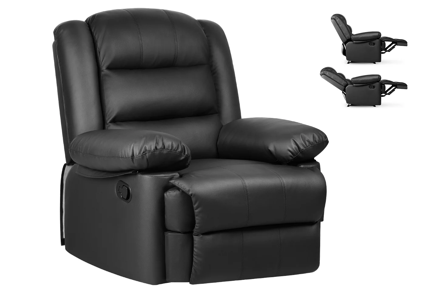 RattanTree Armchair PU Leather Recliner Chair 110¡ã-160¡ã Manual Reclining Sofa with Padded Backrest Seat Retractable Footrest Black