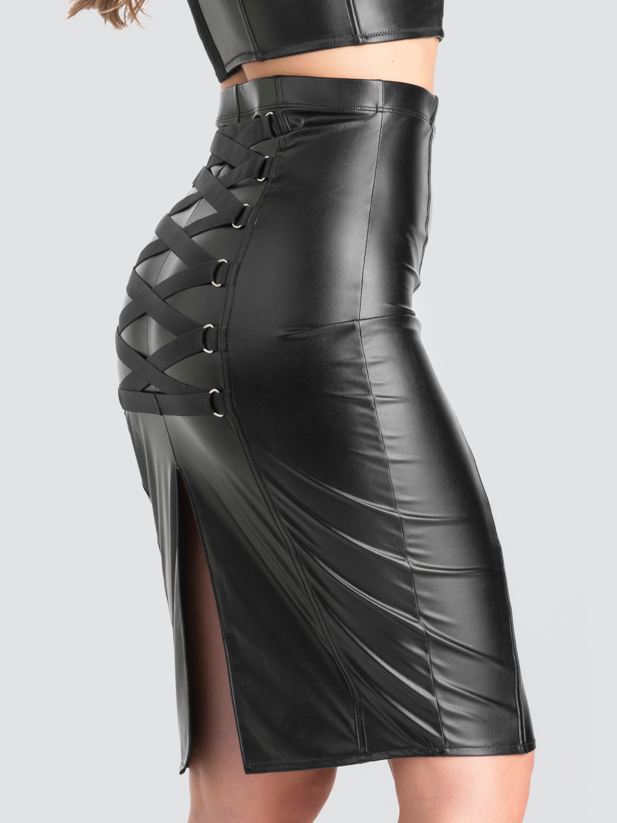 Lovehoney Fierce Black Leather-Look Skirt | Large