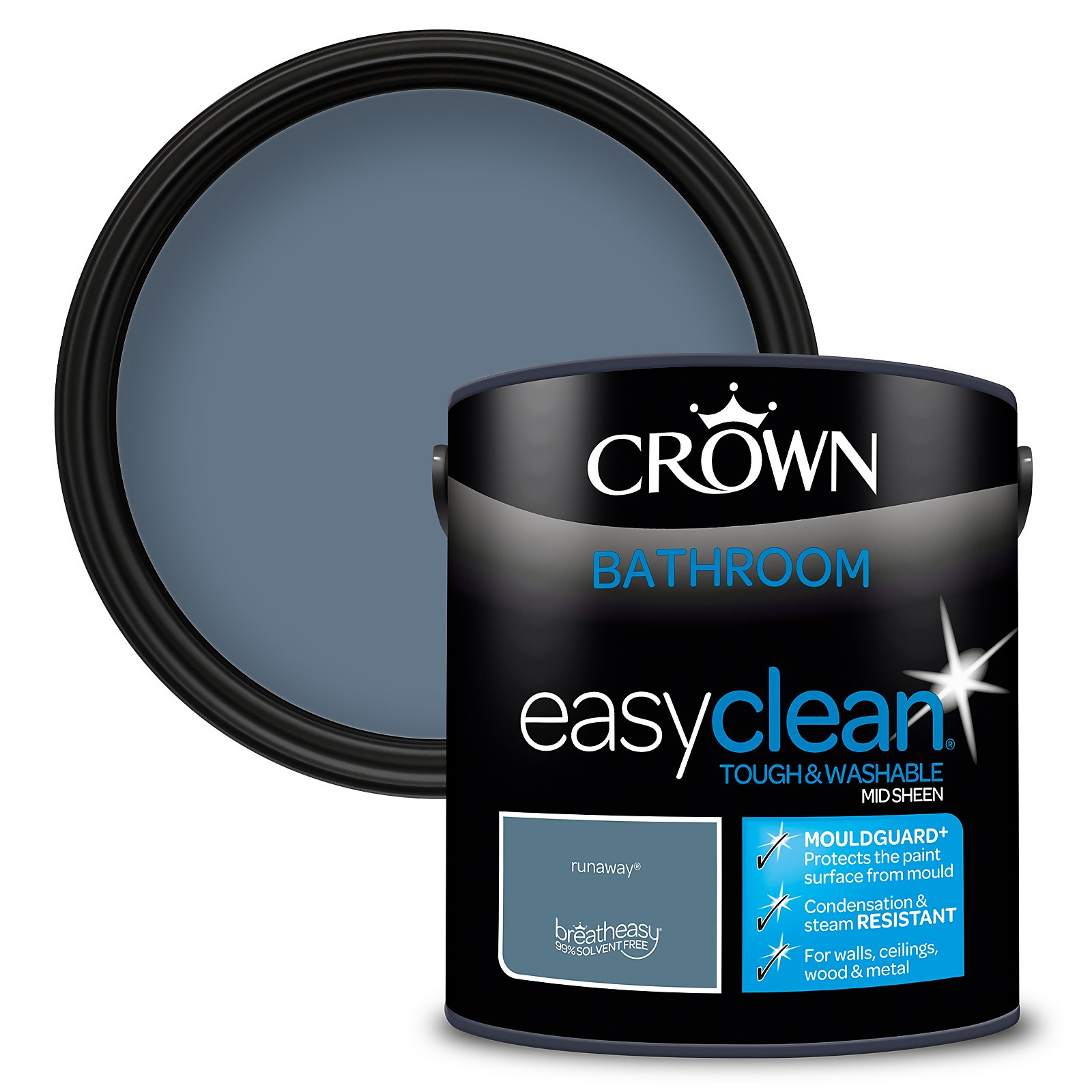 Crown Easyclean® Mouldguard+ Bathroom Mid Sheen Washable Multi Surface Paint  Runaway® - 2.5L