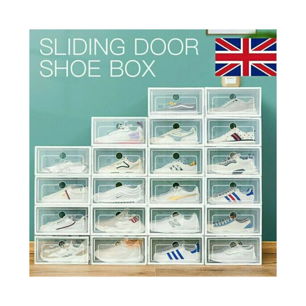 Unbranded 12x Plastic Shoe Storage Boxes Drawer Stackable Foldable Organiser