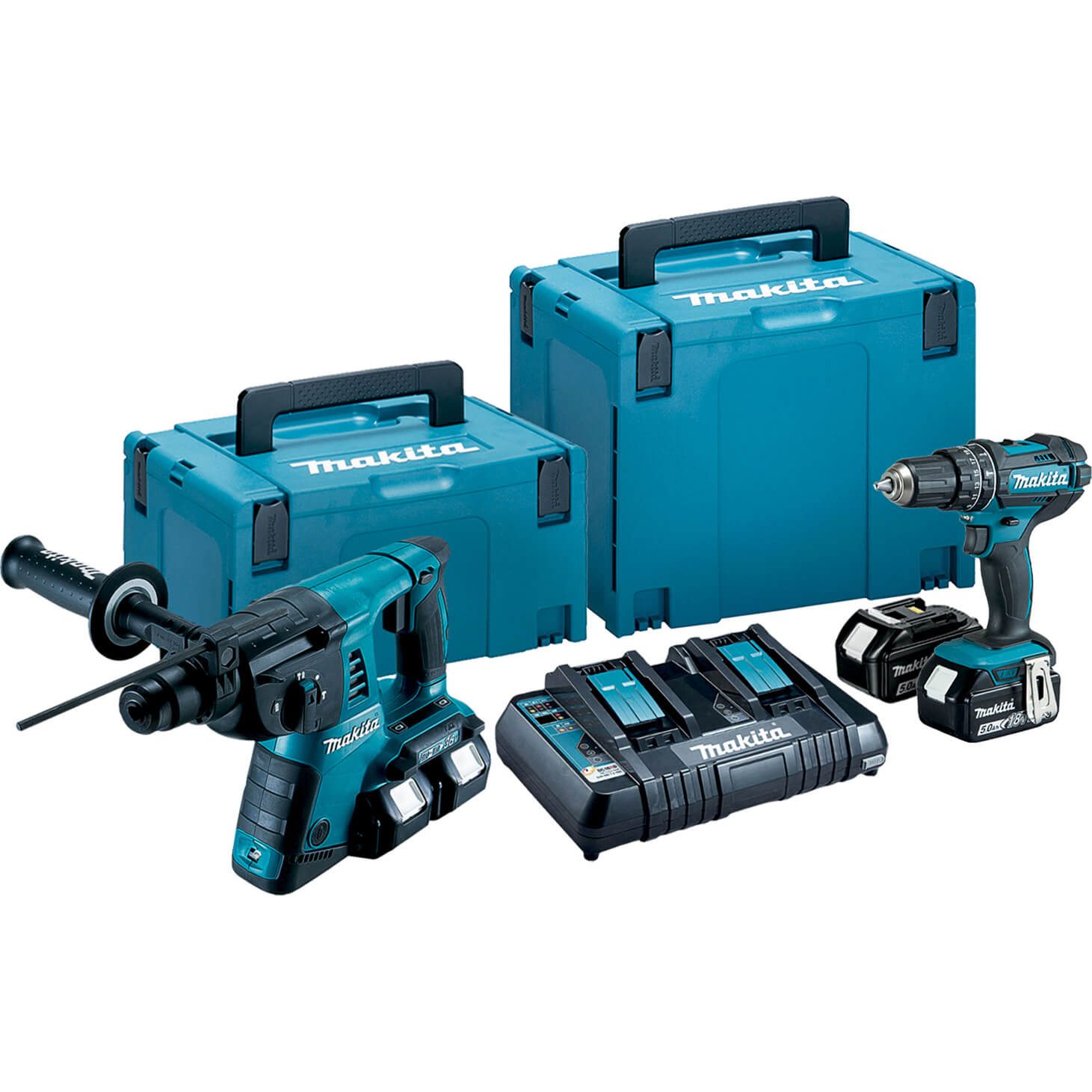 Makita DLX2173PTJ 18v Cordless Twin Pack DHR263, DHP482 Kit 4 X 5.0AH