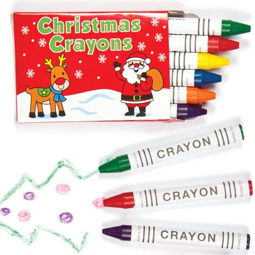 Baker Ross Christmas Crayons - 8 Pack of Mini Crayons for kids. 6 crayons per pack in assorted colours. Box size 7cm x 5cm. Perfect as stocking filler.