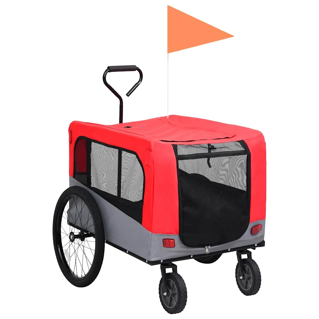 VidaXL 2-in-1 Pet Bike Trailer & Jogging Stroller Red and Grey