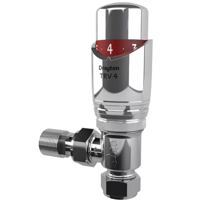 DRAYTON 07 05 174 Polished Chrome Effect Angled Thermostatic Radiator Valve & Lockshield (Dia)15mm