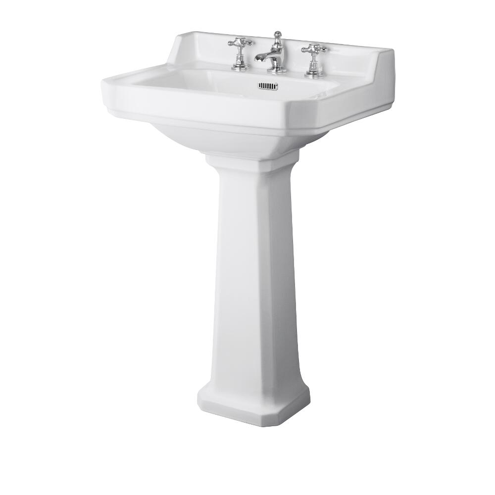Hudson Reed Milano Richmond - White Traditional Square Basin with Full Pedestal - 560mm x 450mm (3 Tap-Holes)