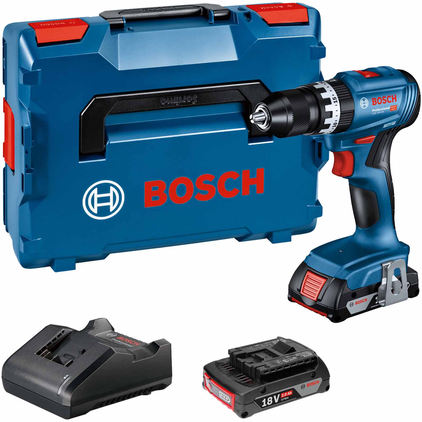Bosch Professional Bosch GSB 18V-45 18v Cordless Brushless Combi Drill 2 x 2ah Li-ion Charger Case