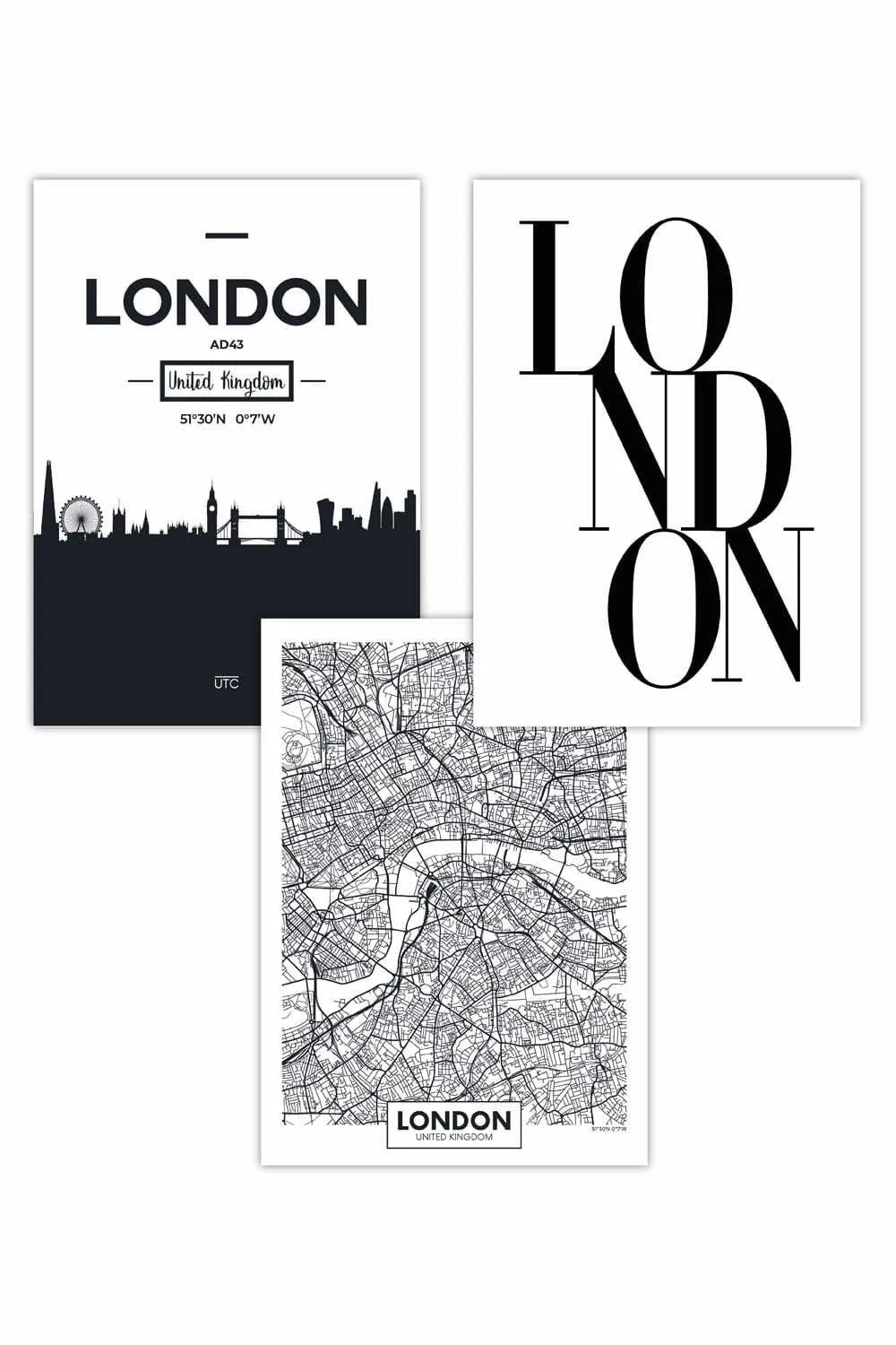 Artze Set Of 3 London Skyline Street Map City Prints Art Posters