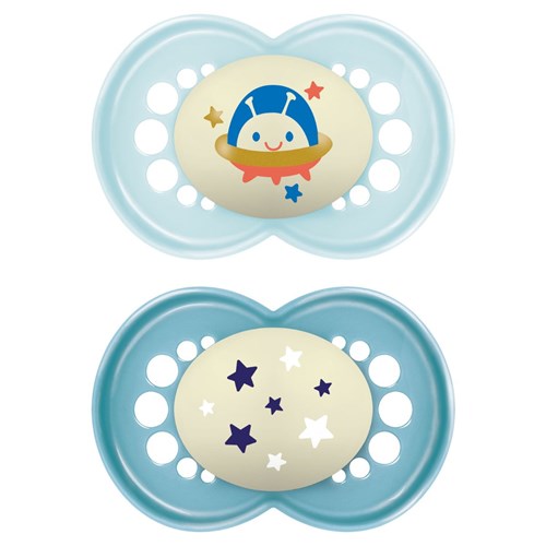 MAM Pure Night 16+m Soother 2pk - Boy - Blue