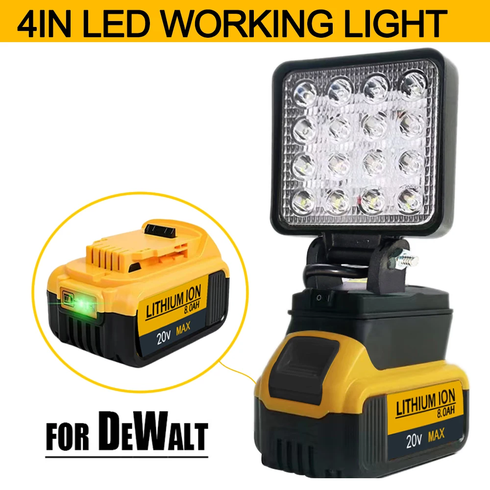 Aucun Led Light For Dewalt 18V Battery 4In Portable Spotlights Cordless Outdoor Work Fishing Handheld
