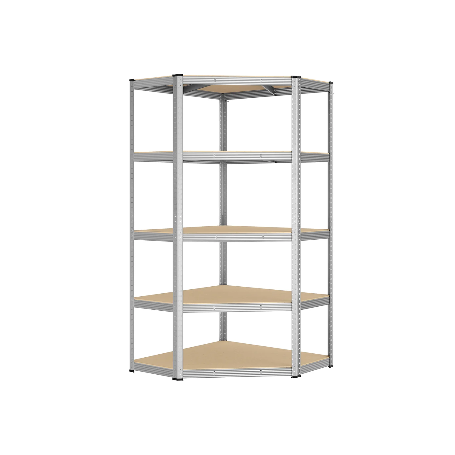 SONGMICS Corner Shelf 5-Tier, Garage Shelving, Heavy Duty Metal Shelving Unit, Warehouse, Loads 875 Kg, Silver And Natural Beige
