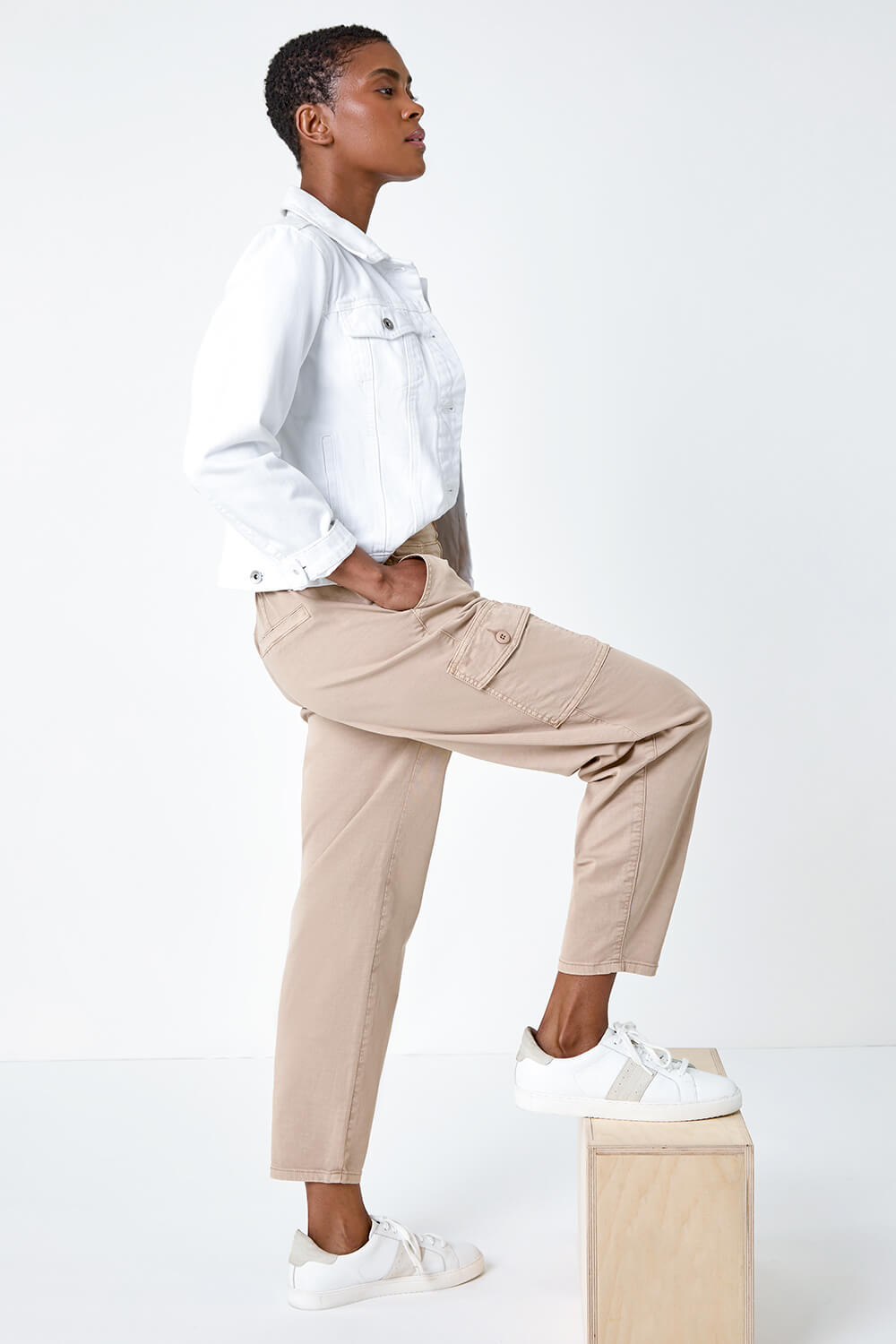  Casual Cargo Stretch Trousers in Natural