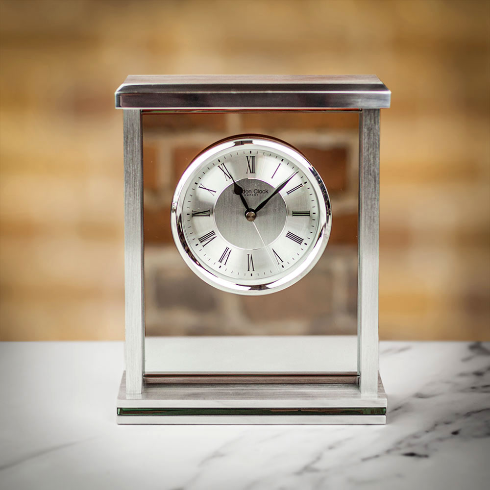 London Clock Company Silver Flat Top Mantel Clock - can be Engraved or Personalised
