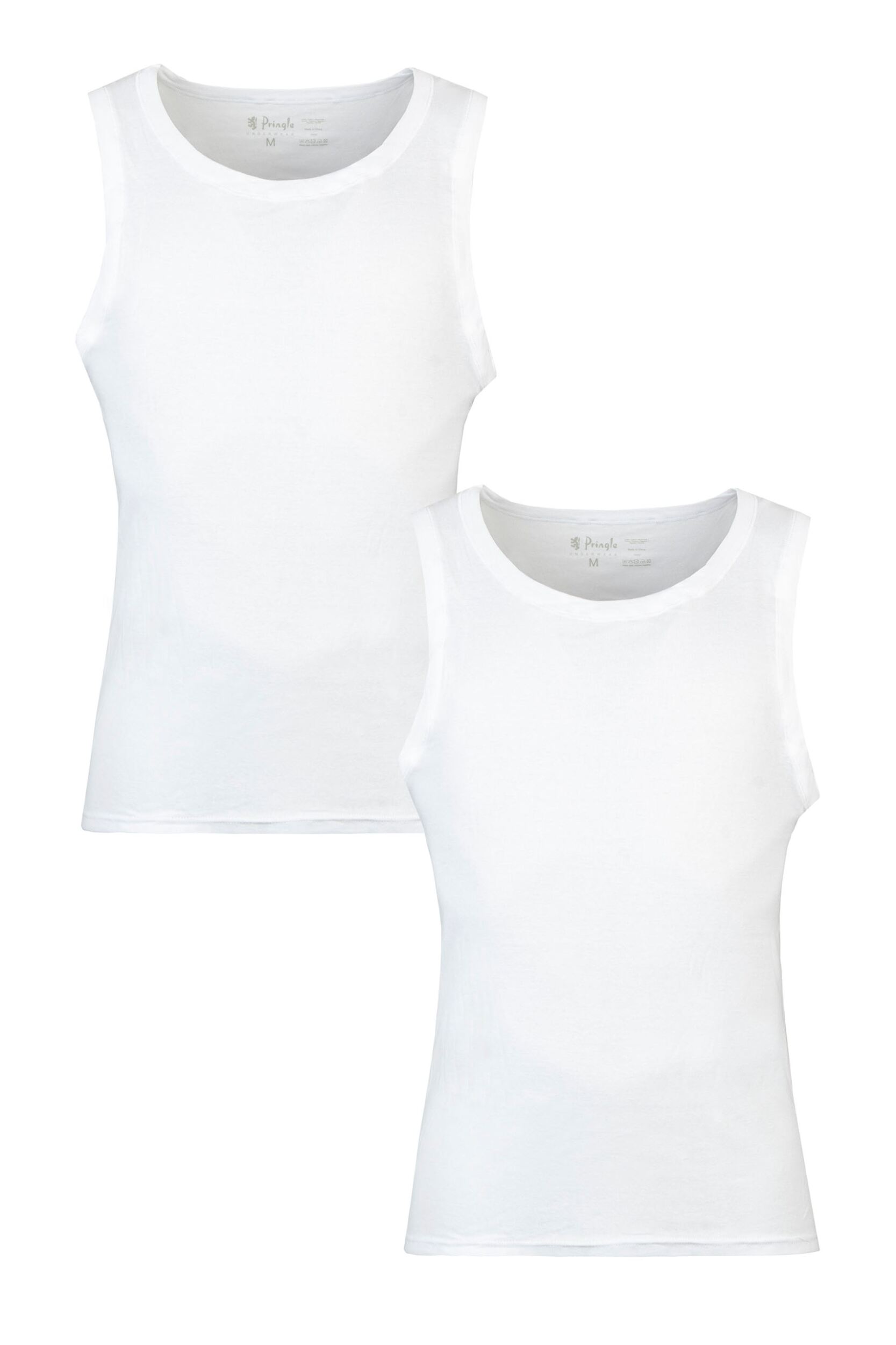 SOCKSHOP Mens 2 Pack Pringle Cotton Round Neck Vests White XL