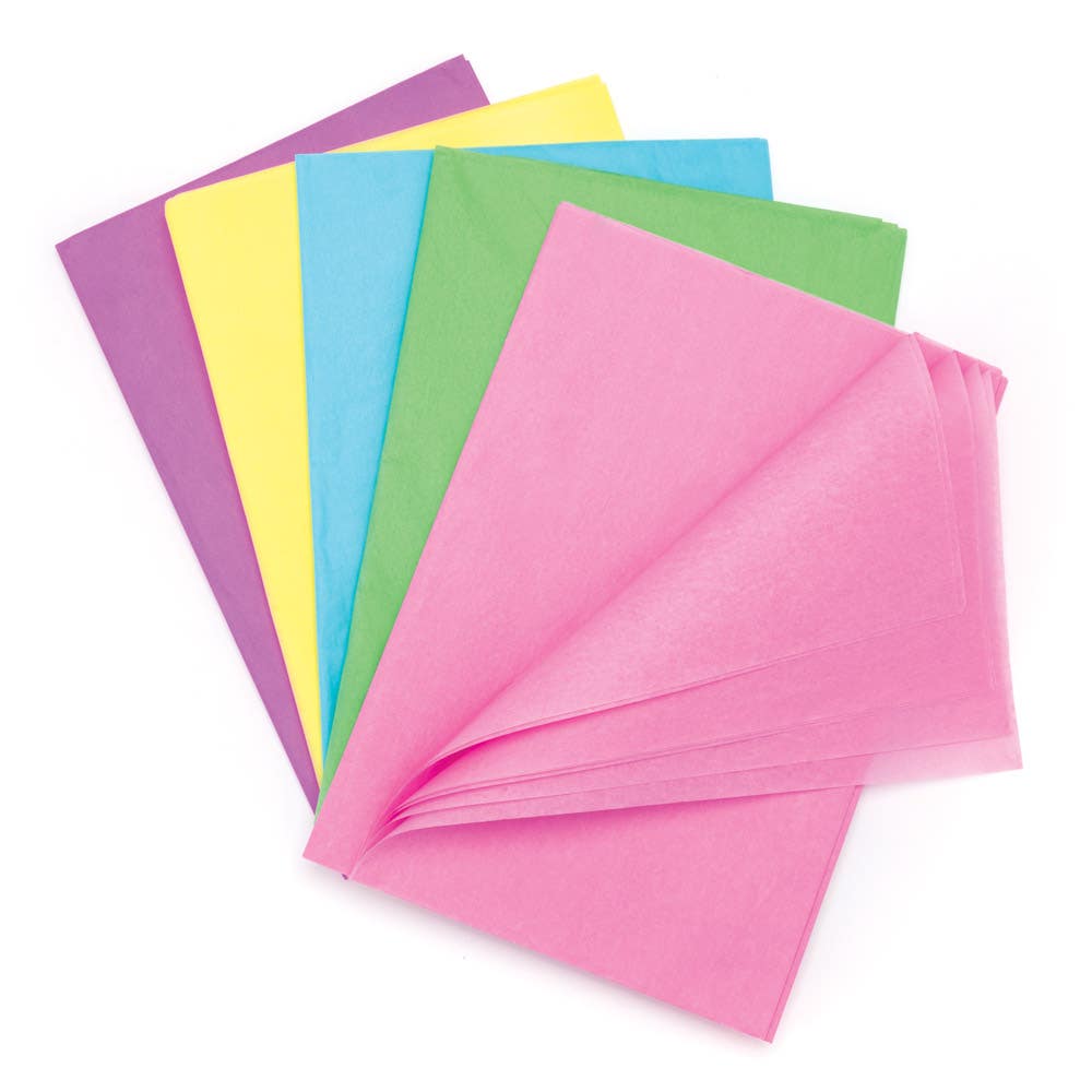 Baker Ross Pastel Tissue Paper - 25 Sheets Coloured Tissue Paper In 5 Assorted Colours. 18gsm Thin Paper. Size 50cm x 65cm.