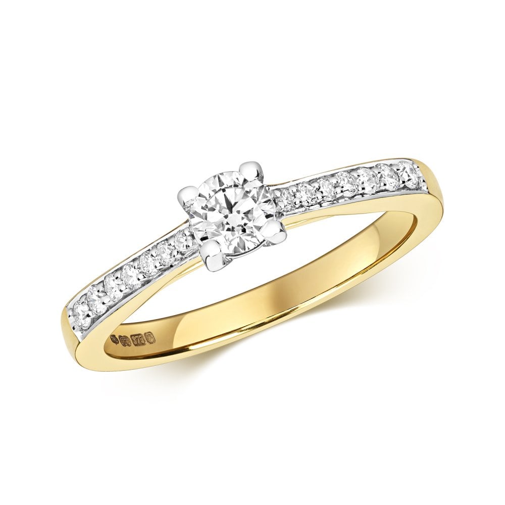 9ct Diamond Solitaire Set Shoulders Gold Rings RD634