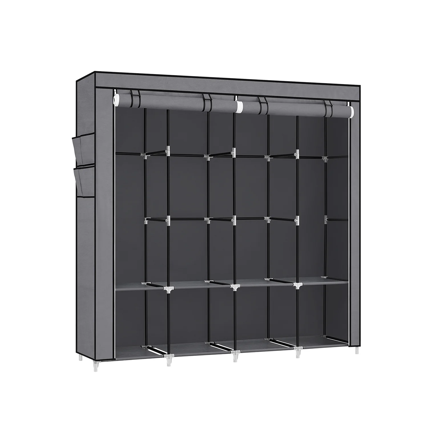 SONGMICS SONGMICS Clothes Wardrobe, Portable Closet, Garment Organiser Rack with 4 Hanging Rails, Shelves, 4 Side Pockets, 45 x 170 x 167 cm, Large Capacity for Bedroom, Living Room, Grey RYG094G02