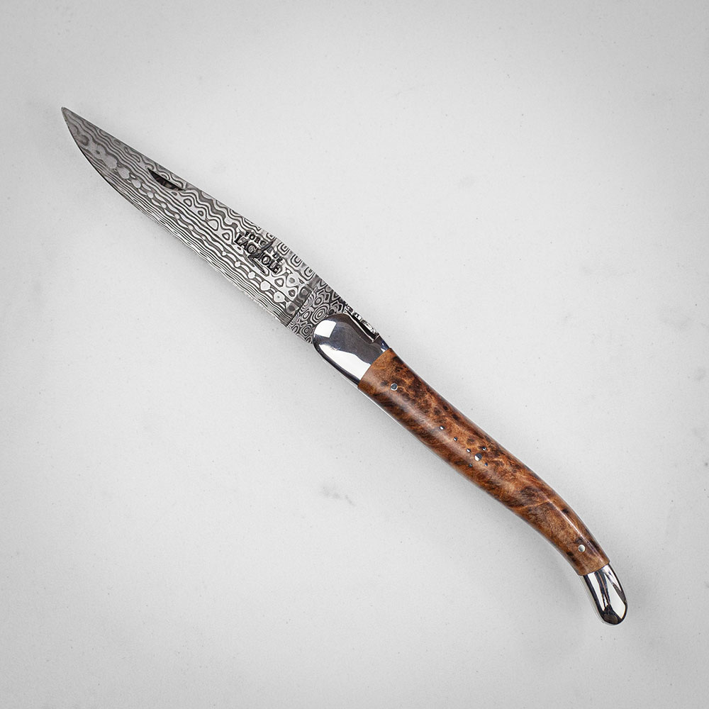 Forge De Laguiole Folding Knife Damascus Blade Thuya Handle - 12cm - can be Engraved or Personalised