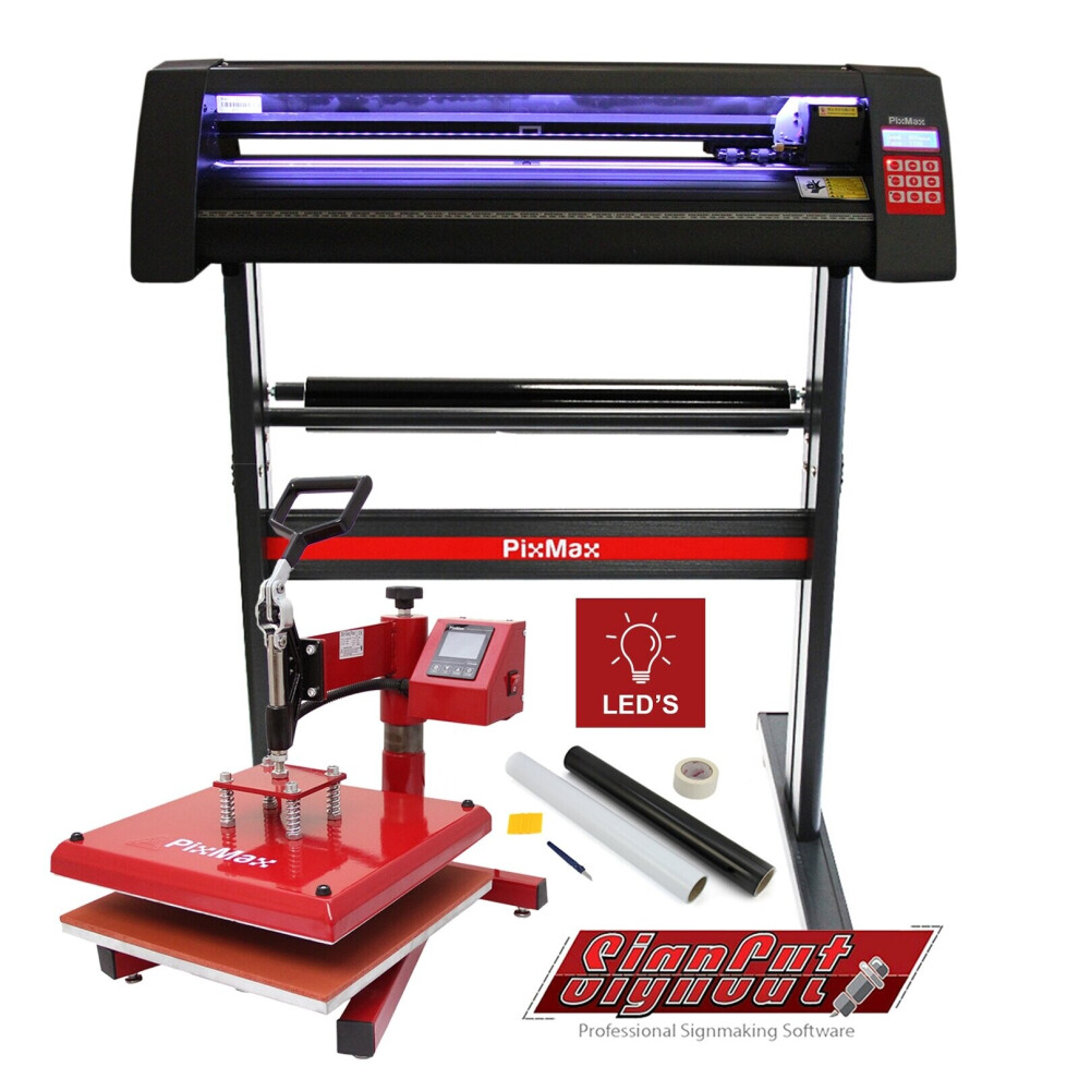PixMax LED Vinyl Cutter With 38cm Swing Heat Press and Software - Black