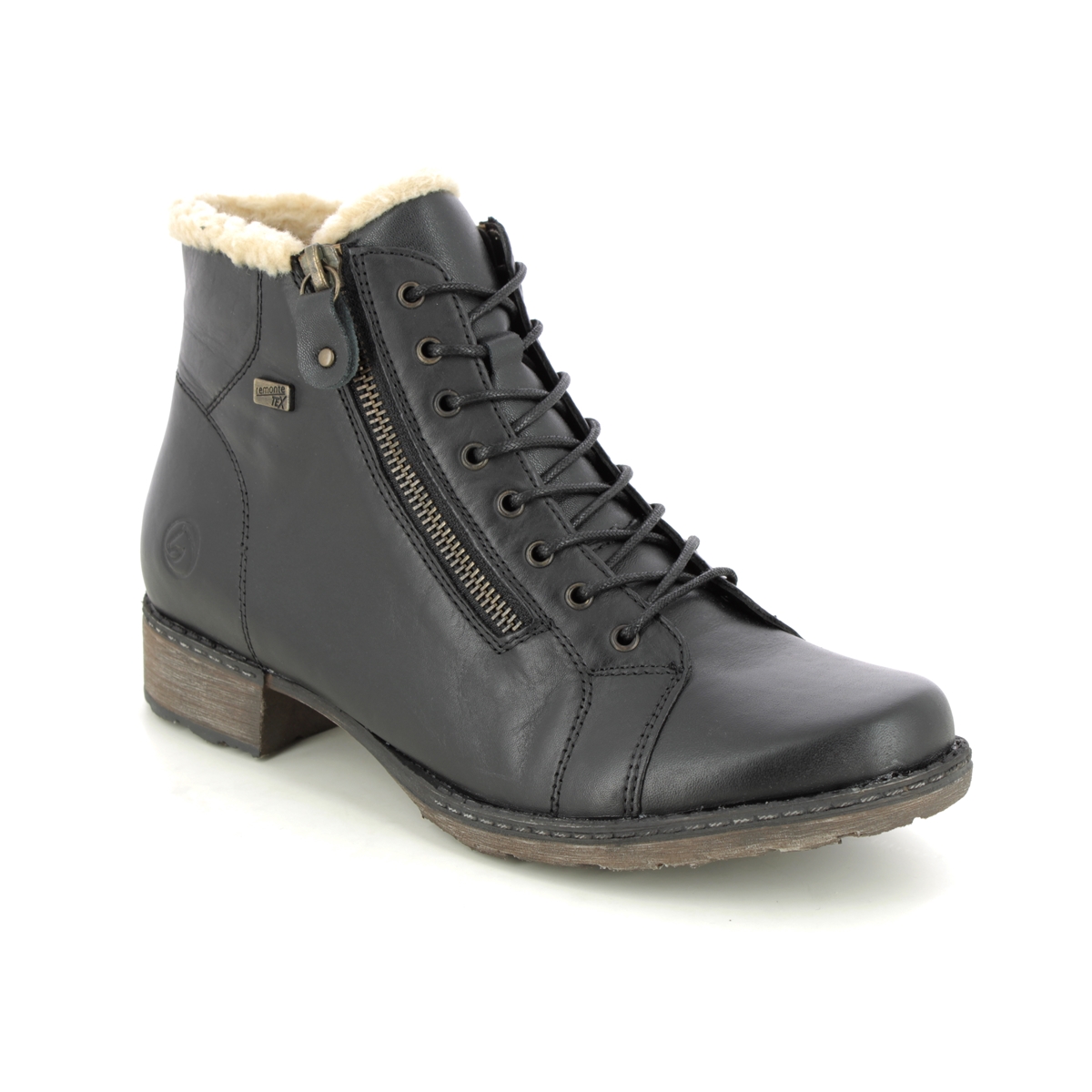 Remonte D4372-01 Peesienna Tex Black Leather Womens Lace Up Boots