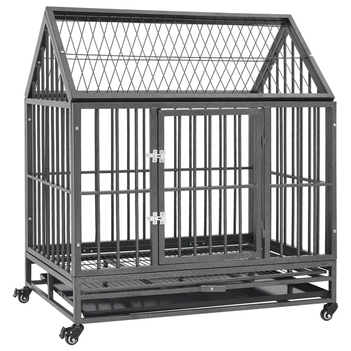 VidaXL Dog Cage with Wheels and Roof Steel 92x62x106 cm