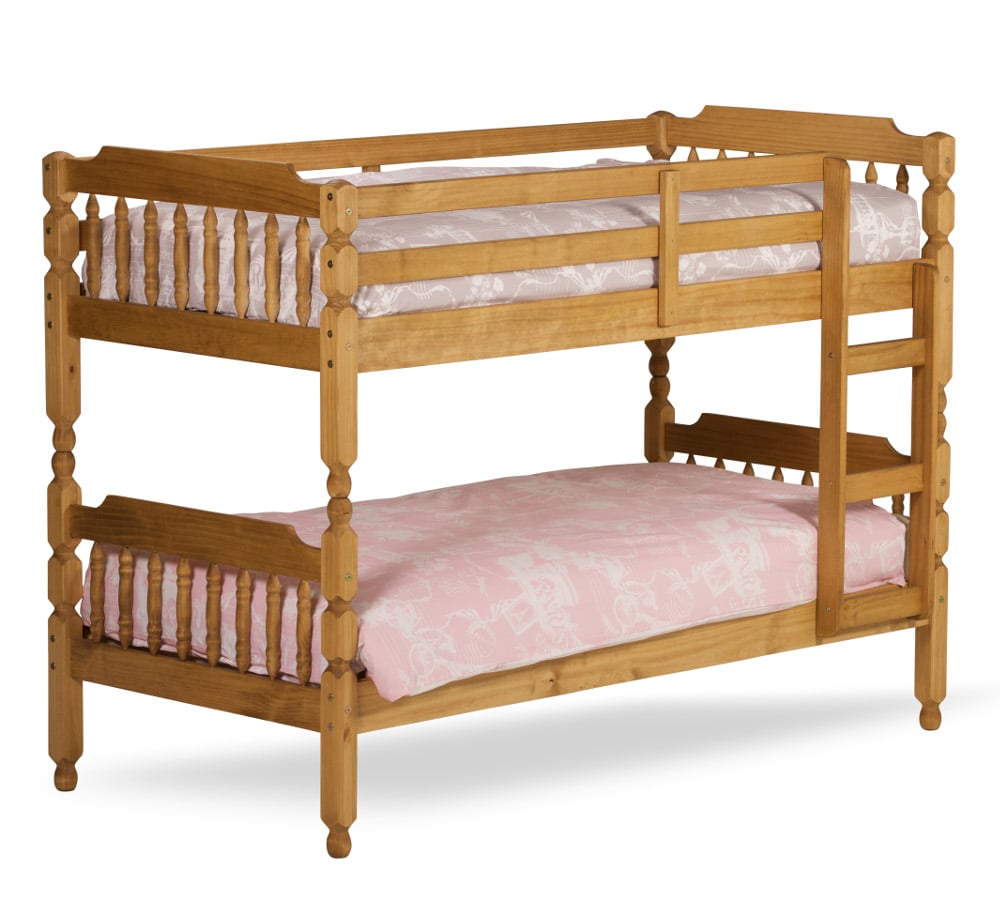 Happy Beds Colonial - Kids Bunk Bed - Waxed Pine - Wooden - Single - 3ft