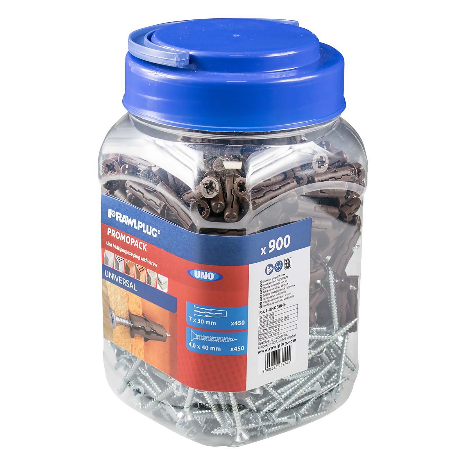 Rawlplug Uno Multipurpose Plug 7x30mm - Pack of 450