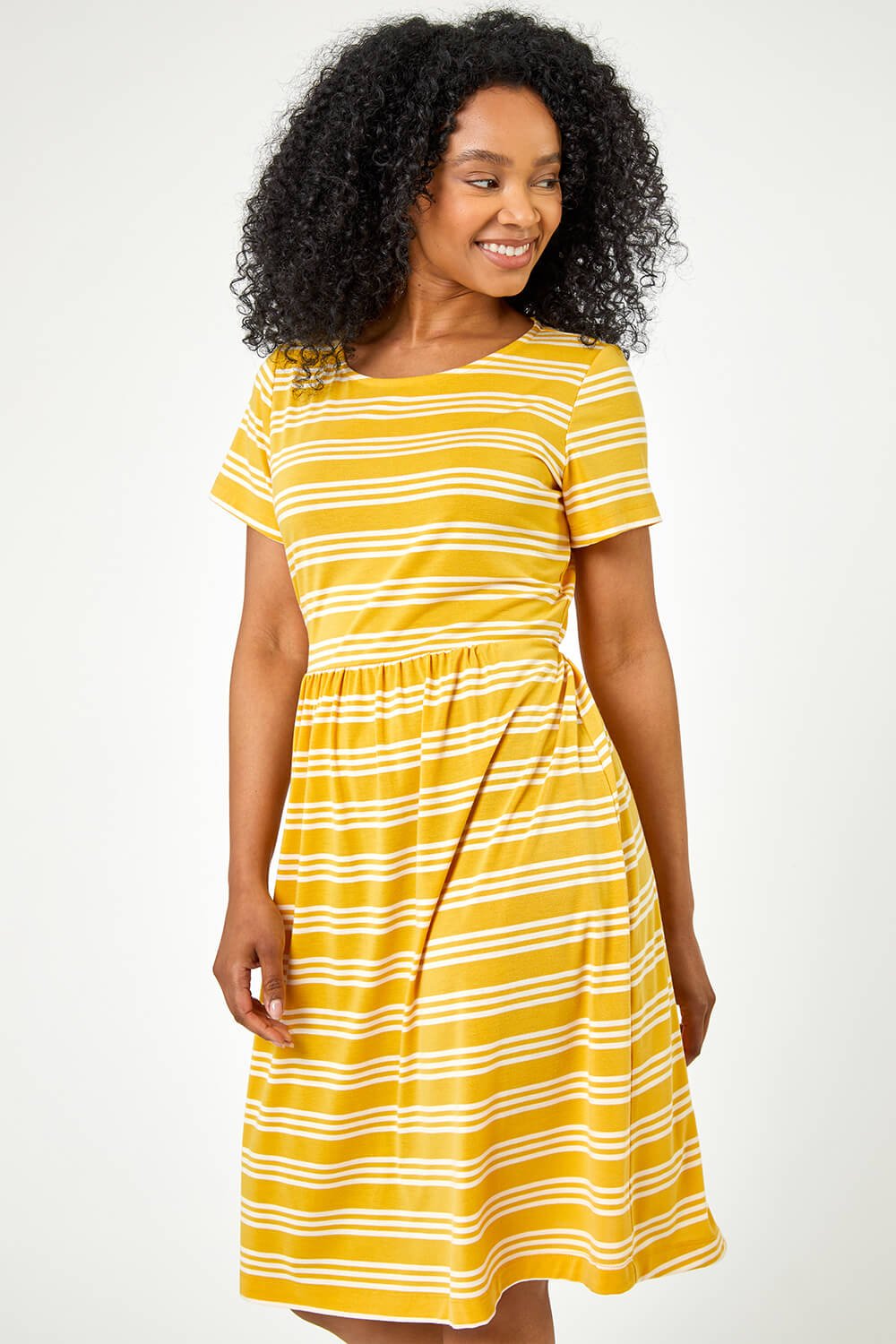 Roman Originals Petite Stripe Print Skater Dress in Amber