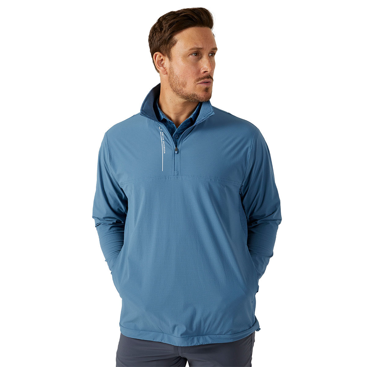 Oscar Jacobson Men's Austin Golf Half Zip Golf Midlayer, Mens, Elemental, Medium | American Golf