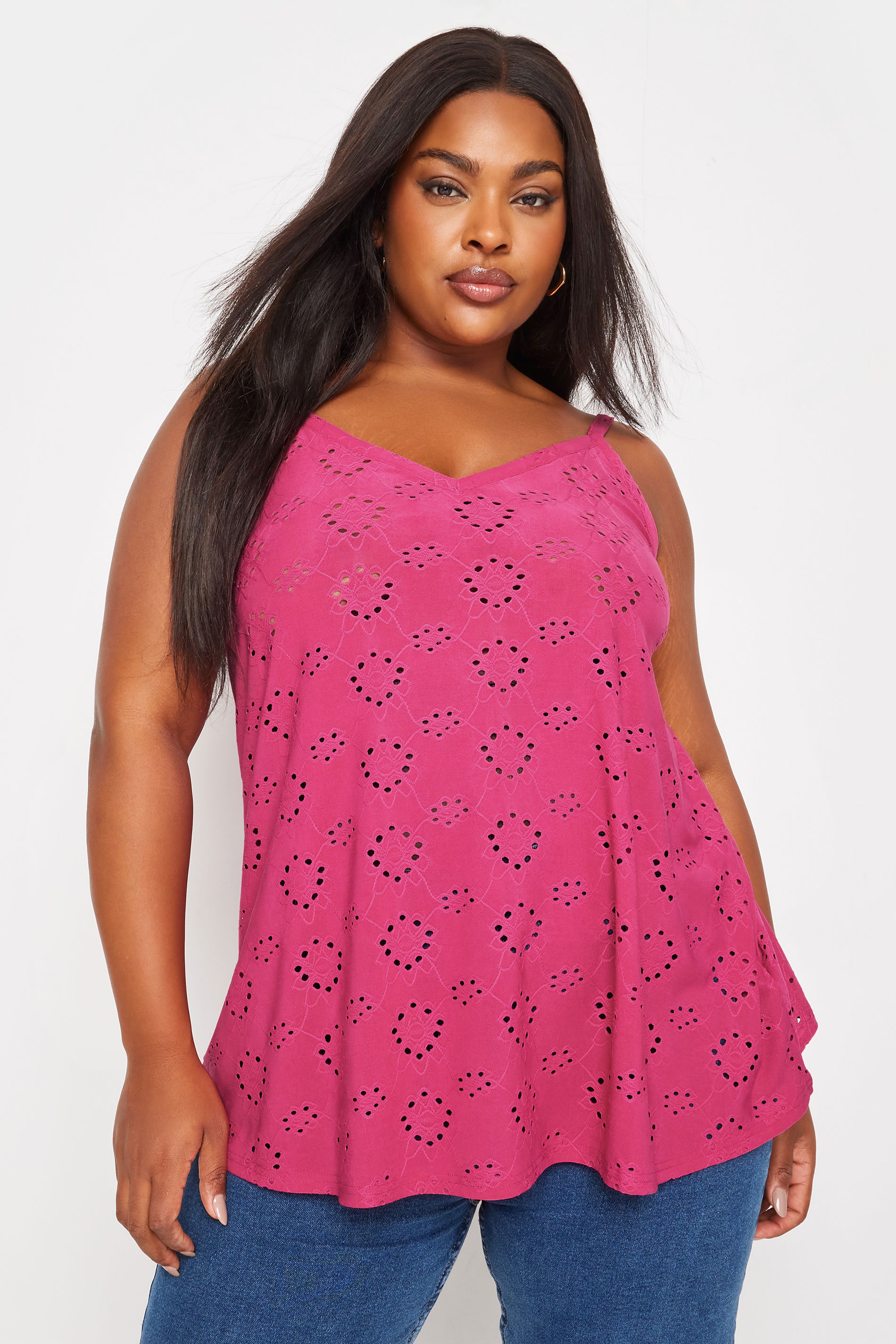  Débardeur Broderie Anglaise Rose Volanté , Grande Taille & Courbes, 