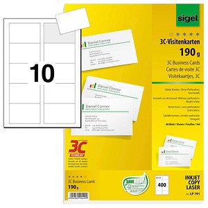 Sigel LP791 Business Cards 85 x 55 mm 190gsm White 400 Pack