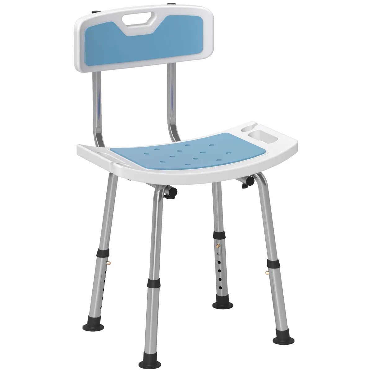 Homcom Height-Adjustable Non-Slip Bathroom Shower Chair with Backrest - Light Blue, Blue