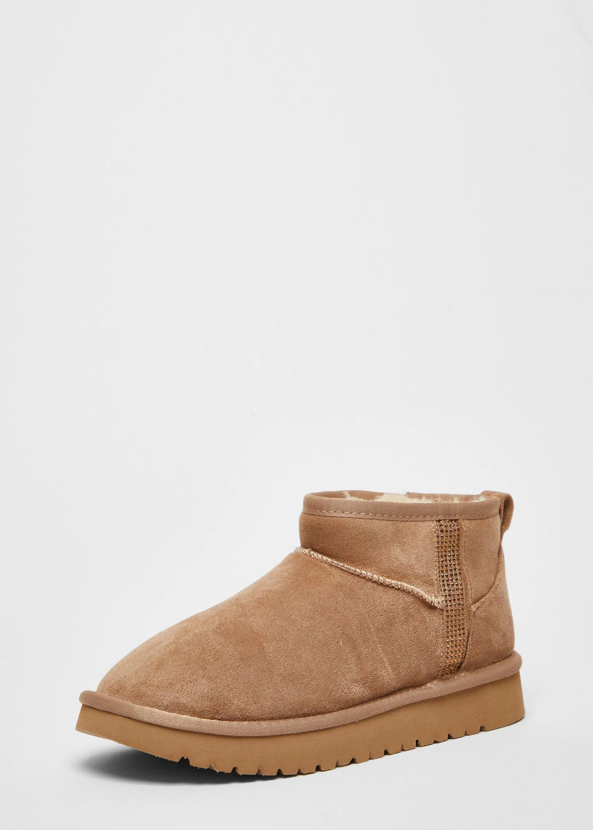 Taupe Faux Suede Diamante Ankle Boots