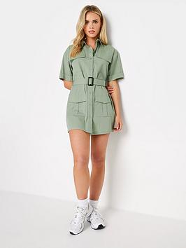 PixieGirl Khaki Green Utility Mini Dress 16 | Petite Women's Mini Dresses