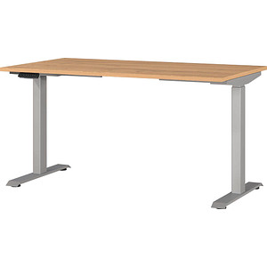 Germania Height-Adjustable Desk - Oak and Silver, none