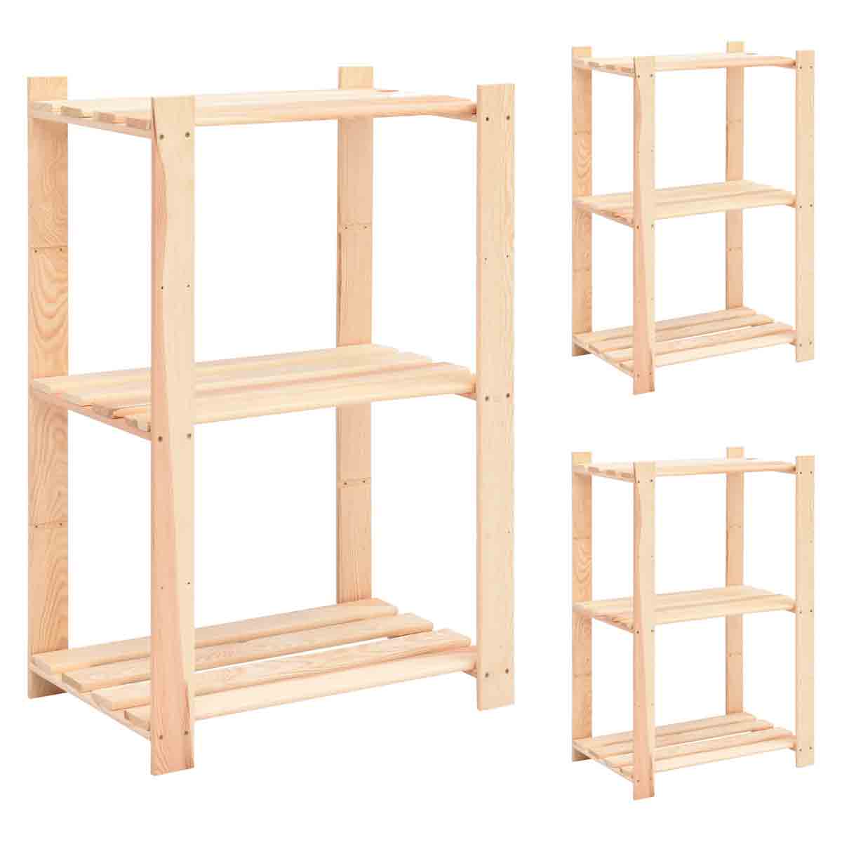 VidaXL 3-Tier Storage Racks 3 pcs 60x38x90 cm Solid Pinewood 150 kg