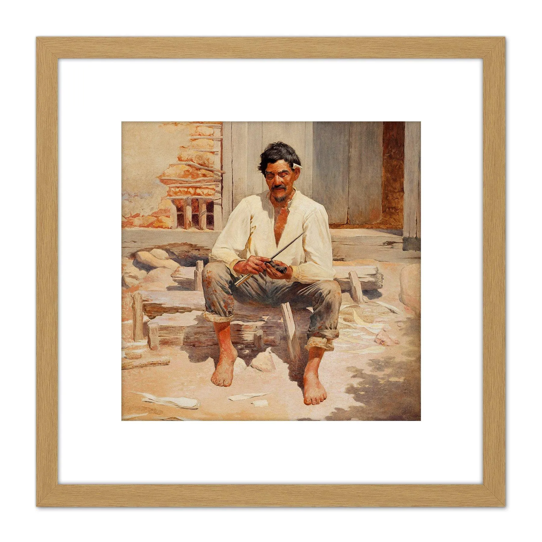 Artery8 Almeida Junior Caipira Cutting Tobacco 8X8 Inch Square Wooden Framed Wall Art Print Picture with Mount