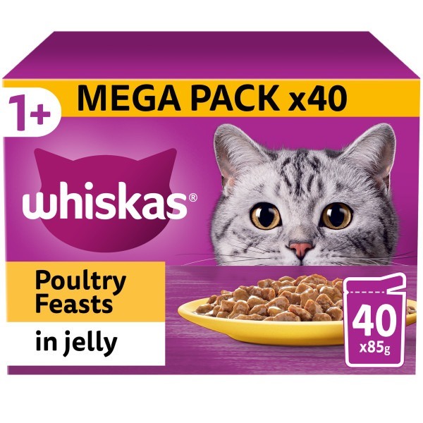 Whiskas 1+ Poultry Feasts in Jelly Wet Adult Cat Food 85g x 40