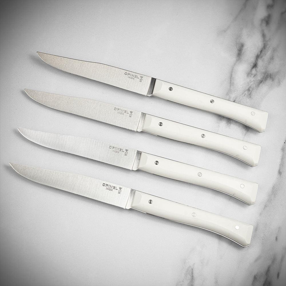 Opinel Set of 4 Facette White Steak Knives - can be Engraved or Personalised