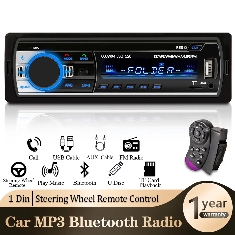 Hippcron Car Radio 1 din Stereo Player Digital Bluetooth Car MP3 Player 60Wx4 FM Radio Stereo Audio Music