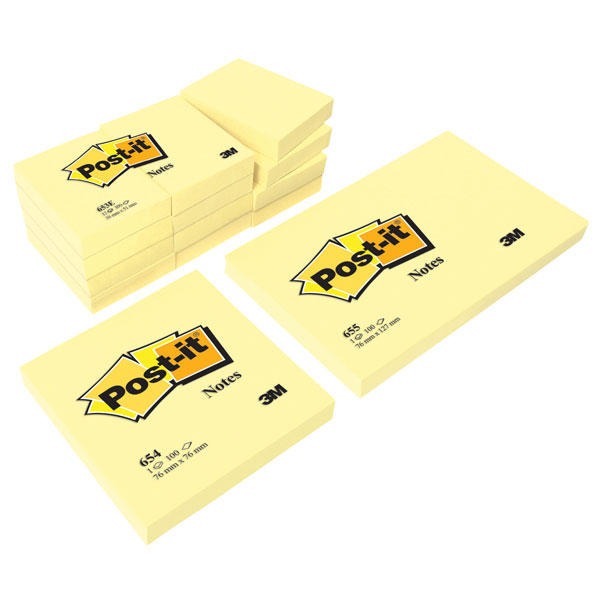 3M Post-It Post-it Notes Canary Yellow 76x76mm pack of 12 | Desk Accessories > Post It Notes > Post It Notes