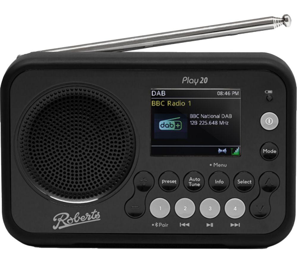 ROBERTS PLAY20BK Portable DABﱓ Bluetooth Radio - Black, Black