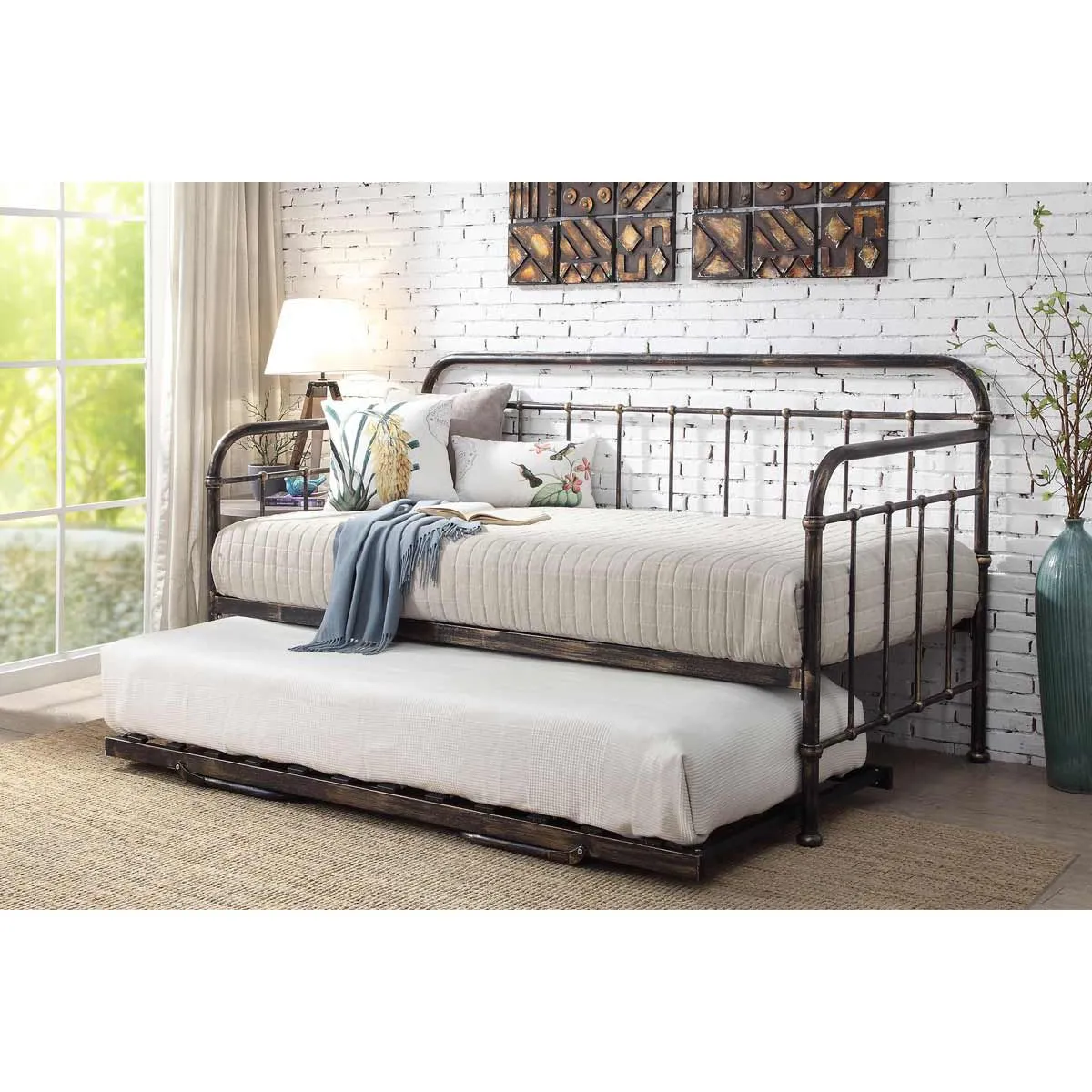 B&Q Crazy Price Beds Harlow Brushed Antiqued Metal Day Bed & Trundle